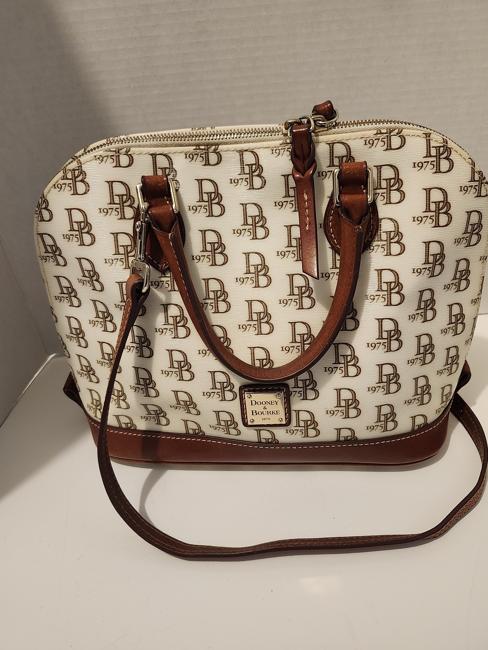 Dooney & Bourke Cream and Brown Signature Satchel